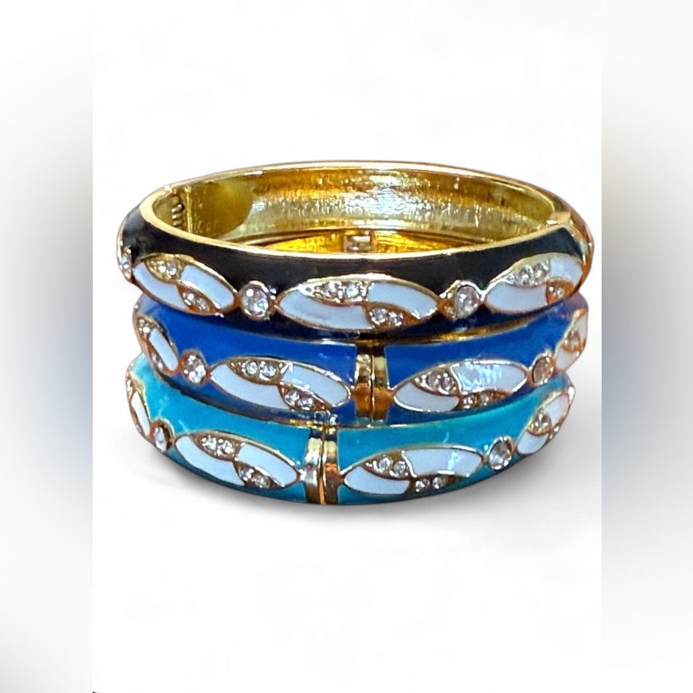 Gold Plated Black & Blue enamel Bangle Set-3pc - Picture 2 of 6